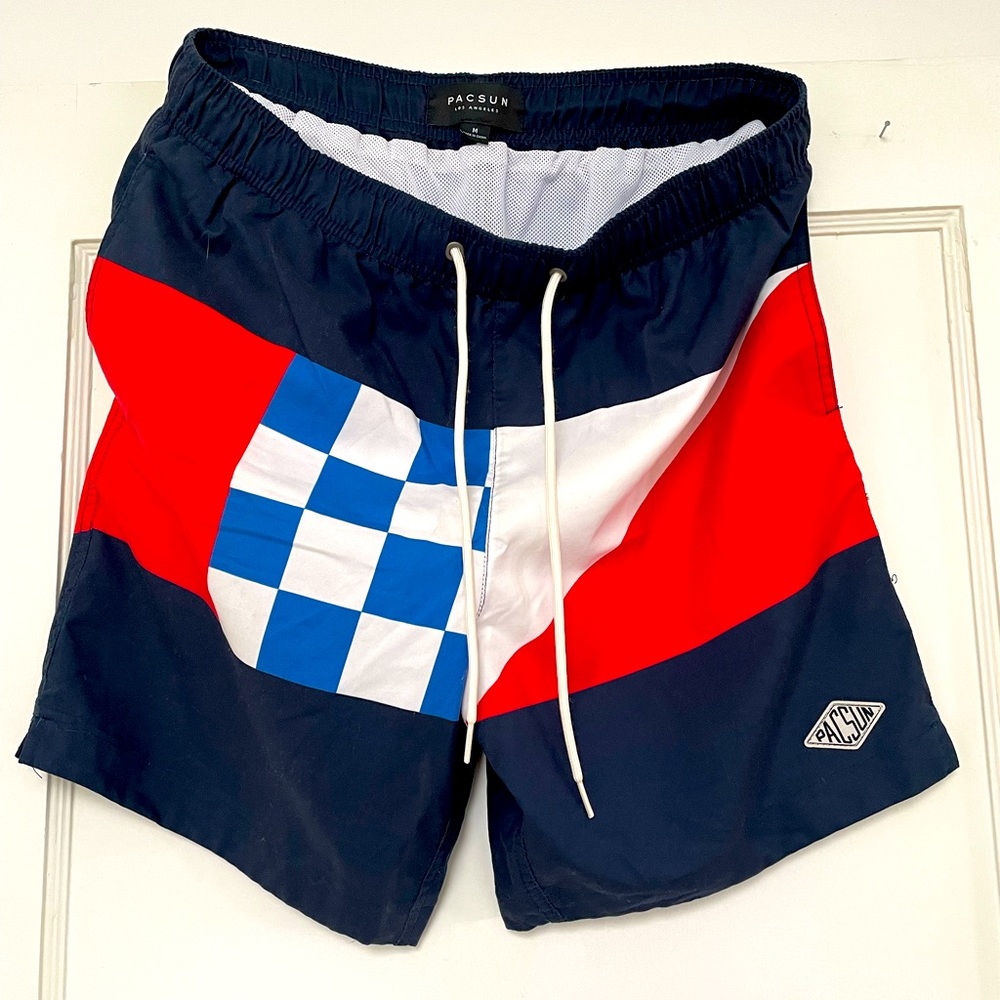 Pac Sun Nautical Flag Swim Trunks
